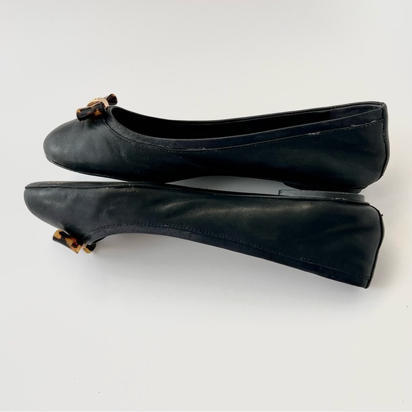Tory Burch Sz 8 Preppy Ballet flats tortoise bow Jolene Tortuga Gold Reva navy - Picture 9 of 16